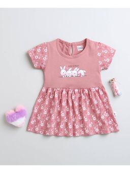 Bumzee - Mauve Girls Cap Sleeves Cotton Frock