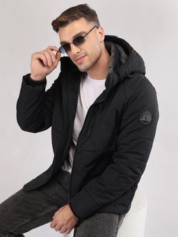 Lure Urban - Men Black Polyester Hooded Jacket