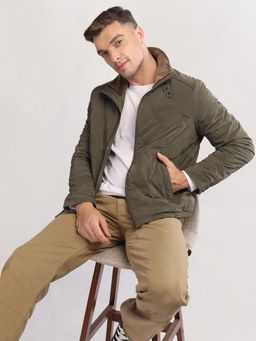 Lure Urban - Men Olive Polyester High Neck Jacket