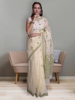 Seva Chikan - Lucknowi Chikankari Lemon Kota Saree with Unstitched Blouse