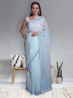 Seva Chikan - Lucknowi Chikankari Blue Kota Saree with Unstitched Blouse