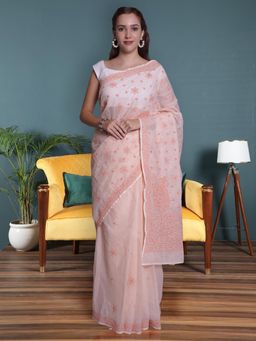Seva Chikan - Lucknowi Chikankari Peach Kota Saree with Unstitched Blouse