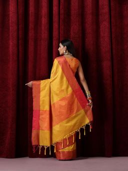 Swtantra - Yellow Red Blended Soft Silk Saree with Unstitched Blouse