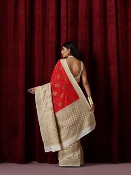 Swtantra - Sindoor Khela Cotton Silk Saree with Unstitched Blouse