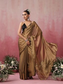 Swtantra - Nude Gold Dual Shade Chiffon Saree without Blouse