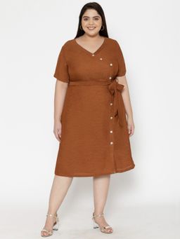 Martini - Brown Curve Plus Size Side Buttoned Dress