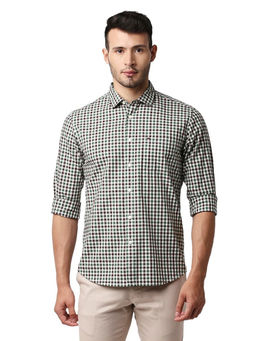 BASICS - Checked Green Pure Cotton Slim Fit Casual Shirt
