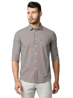BASICS - Checked Brown Pure Cotton Slim Fit Casual Shirt