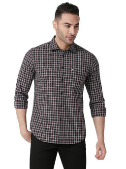 BASICS - Checked Black Pure Cotton Slim Fit Casual Shirt
