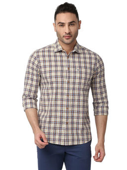 BASICS - Checked Brown Pure Cotton Slim Fit Casual Shirt