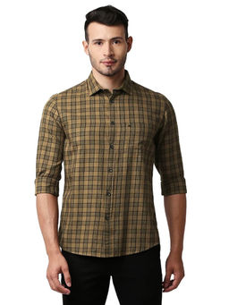BASICS - Checked Brown Pure Cotton Slim Fit Casual Shirt