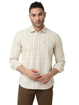 BASICS - Checked Beige Pure Cotton Slim Fit Casual Shirt