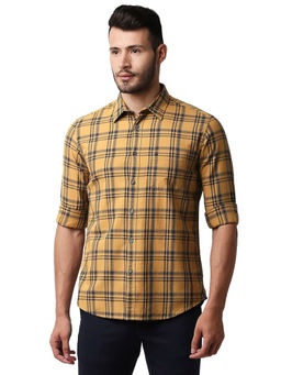 BASICS - Checked Brown Pure Cotton Slim Fit Casual Shirt