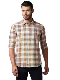BASICS - Checked Yellow Pure Cotton Slim Fit Casual Shirt