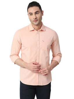 BASICS - Plain Peach Pure Cotton Slim Fit Casual Shirt