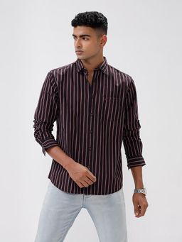 BASICS - Stripes Black Pure Cotton Slim Fit Casual Shirt