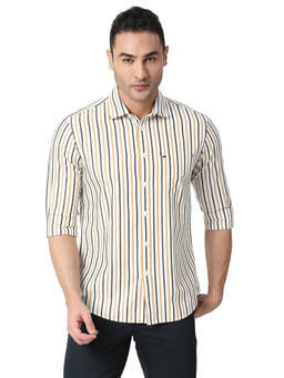 BASICS - Stripes White Pure Cotton Slim Fit Casual Shirt