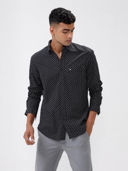 BASICS - Printed Black Pure Cotton Slim Fit Casual Shirt