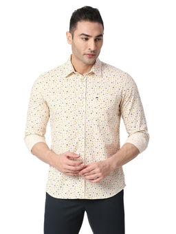 BASICS - Printed Beige Pure Cotton Slim Fit Casual Shirt