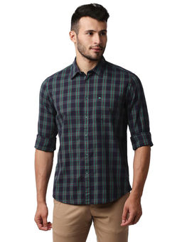 BASICS - Checked Green Pure Cotton Slim Fit Casual Shirt