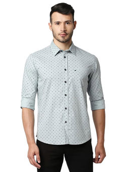 BASICS - Printed Grey Pure Cotton Slim Fit Casual Shirt