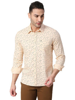 BASICS - Printed Peach Pure Cotton Slim Fit Casual Shirt