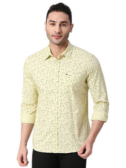 BASICS - Printed Light Green Pure Cotton Slim Fit Casual Shirt