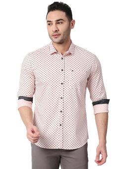 BASICS - Printed Pink Pure Cotton Slim Fit Casual Shirt