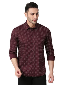 BASICS - Printed Maroon Pure Cotton Slim Fit Casual Shirt