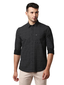 BASICS - Printed Black Pure Cotton Slim Fit Casual Shirt