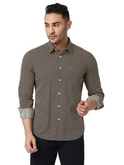 BASICS - Printed Brown Pure Cotton Slim Fit Casual Shirt