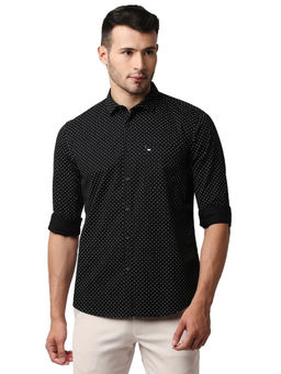 BASICS - Printed Black Pure Cotton Slim Fit Casual Shirt