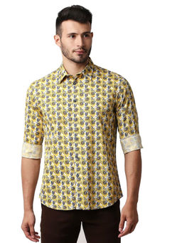 BASICS - Floral Yellow Pure Cotton Slim Fit Casual Shirt