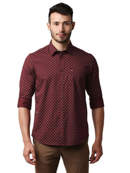 BASICS - Printed Maroon Pure Cotton Slim Fit Casual Shirt