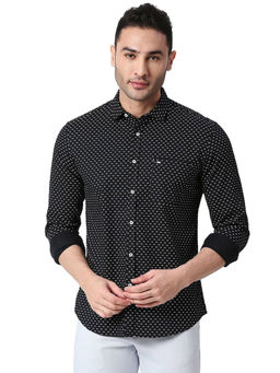 BASICS - Printed Black Pure Cotton Slim Fit Casual Shirt
