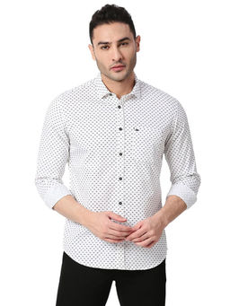 BASICS - Printed White Pure Cotton Slim Fit Casual Shirt