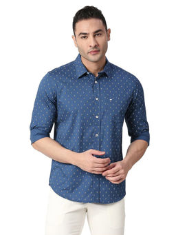 BASICS - Printed Blue Pure Cotton Slim Fit Casual Shirt