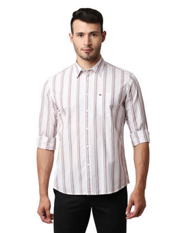 BASICS - Stripes Red Pure Cotton Slim Fit Casual Shirt