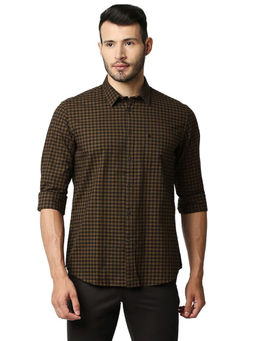 BASICS - Checked Brown Pure Cotton Slim Fit Casual Shirt