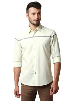 BASICS - Stripes Green Pure Cotton Slim Fit Casual Shirt