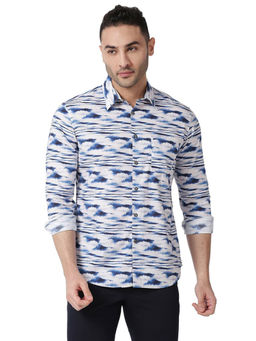 BASICS - Tye & Dye Print Blue Pure Cotton Slim Fit Casual Shirt