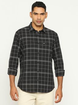 BASICS - Checked Black Pure Cotton Slim Fit Casual Shirt