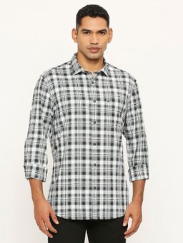 BASICS - Checked Grey Pure Cotton Slim Fit Casual Shirt