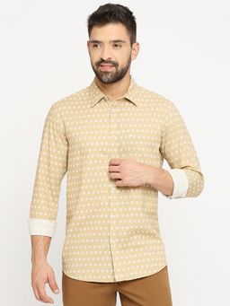 BASICS - Printed Yellow Pure Cotton Slim Fit Casual Shirt