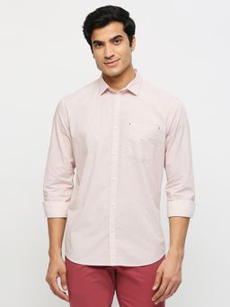BASICS - Printed Pink Pure Cotton Slim Fit Casual Shirt