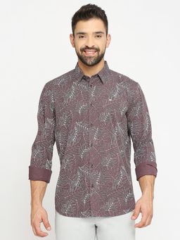 BASICS - Printed Mauve Pure Cotton Slim Fit Casual Shirt