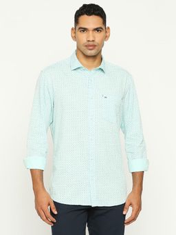 BASICS - Printed Light Green Pure Cotton Slim Fit Casual Shirt