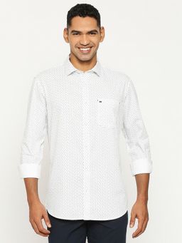BASICS - Printed White Pure Cotton Slim Fit Casual Shirt