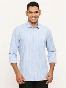 BASICS - Stripes Light Blue Pure Cotton Slim Fit Casual Shirt
