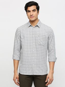 BASICS - Checked Light Grey Cotton Polyester Slim Fit Casual Shirt